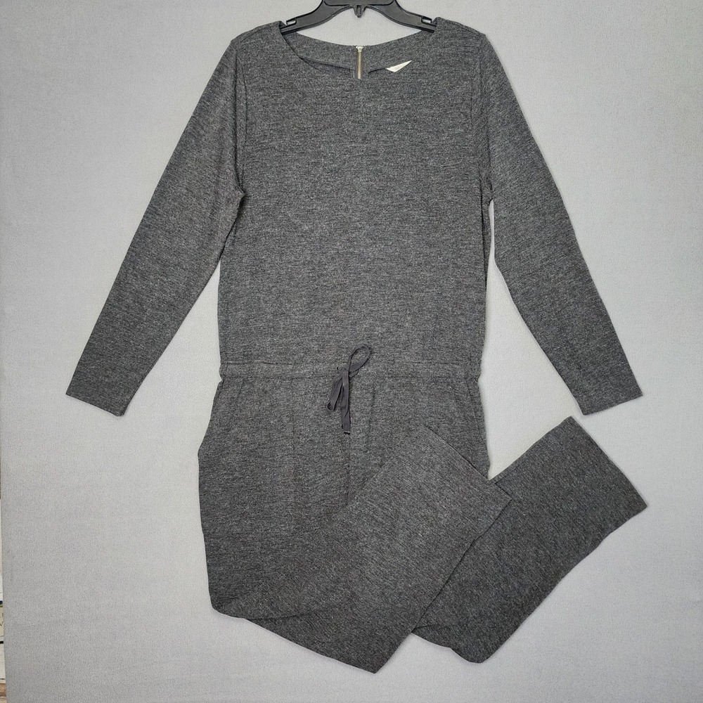 Soft Surroundings Women's L Gray Knit Jumpsuit Long Sleeve Casual One Piece